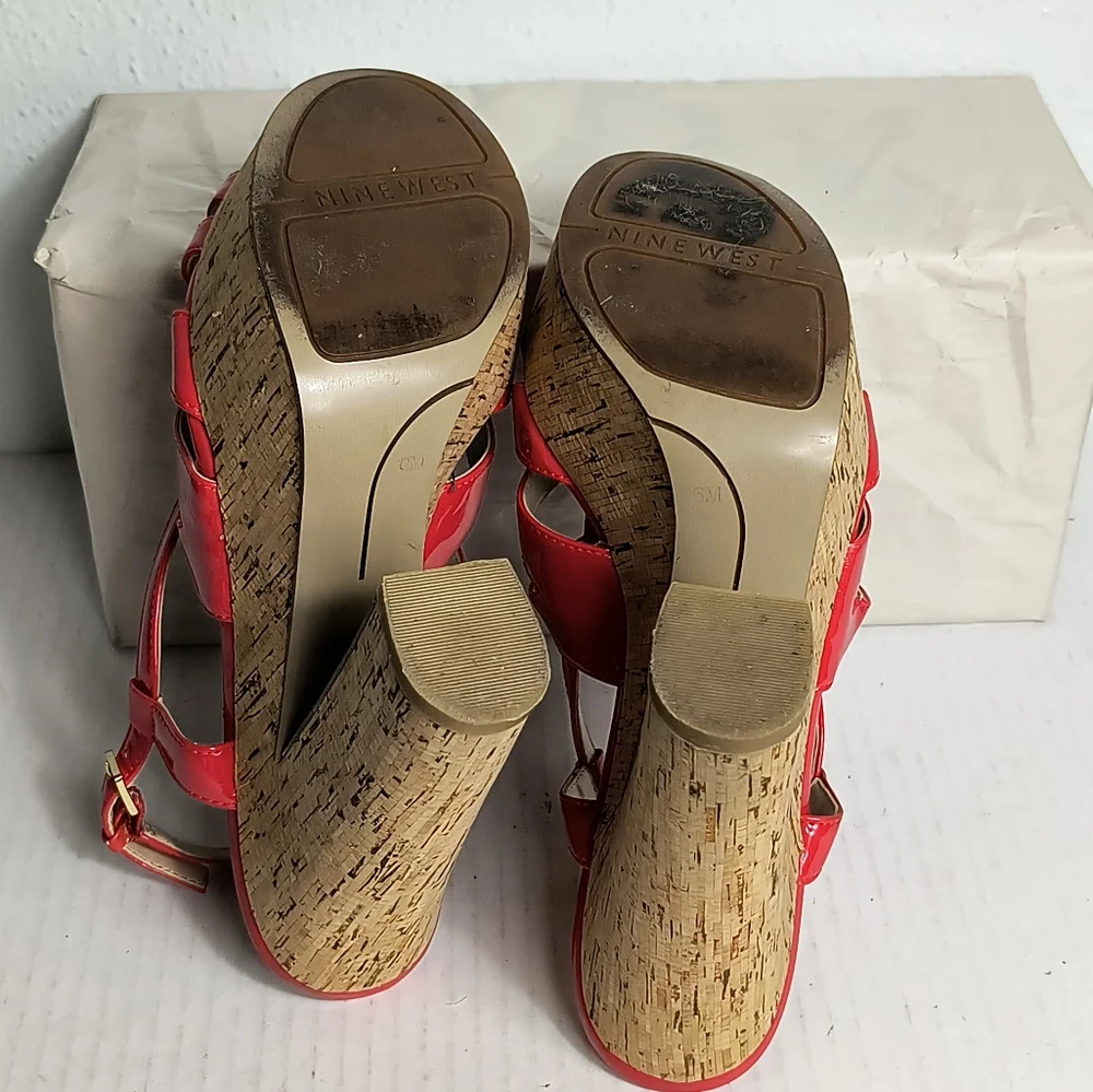 Nine West AG 6M Red Cork Platform Sandals Casual